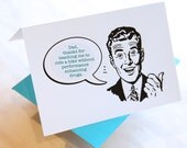 Father's Day Retro Guy Mad Men letterpress sticker card - turquoise blue, charcoal black ink, choose from a selection of 8 messages sticker