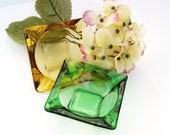 Mid Century Ash tray, Emerald Green, Glass Ash Catcher  Amber Glass Ashtray, Smokers / Gold