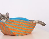 Cat Canoe Modern Kitty Bed in Orange and Turquoise Stripes