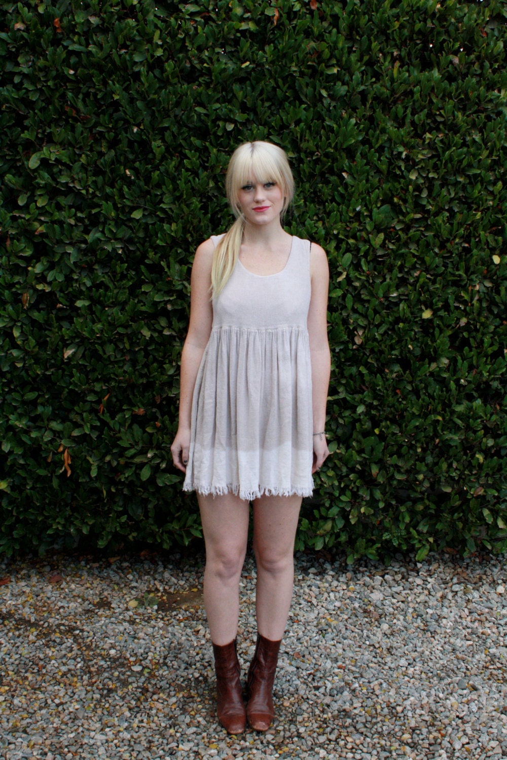 90s Linen Day Dress // Dip Dyed Hemline