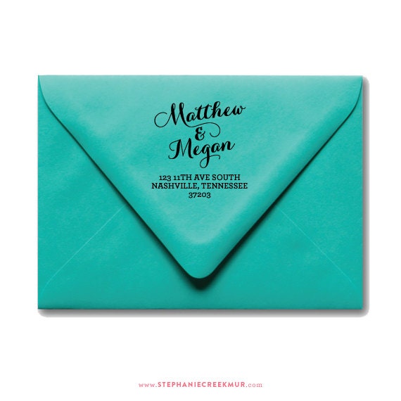 Return Address Stamp - Personalized Faux Calligraphy 2" x 2" - Wood Handle - Wedding - Housewarming Gift