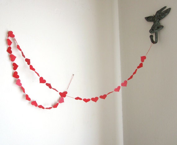 Red Valentine's Day - Wedding Hearts Garland - Red Wedding Garland - Red Paper Hearts - Custom Colors - Love Garland