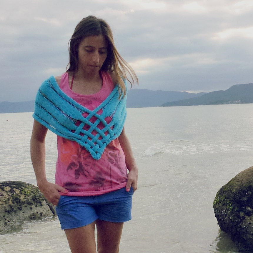 Summer Capelet Knit PDF Pattern Weave - easy tutorial, lot of pictures -  knitting pattern cowl or capelet Spring Summer Winter Accessory