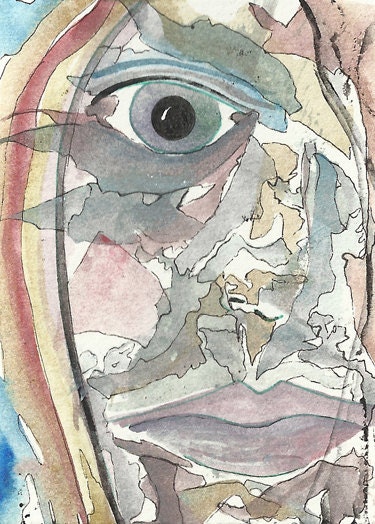 Abstract Portriat.  Original ACEO, Artist Trading Card, ATC.