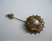 Vintage Miriam Haskel Baroque Pearl Stick Pin Golden Filigree Wedding Fashions 1950s