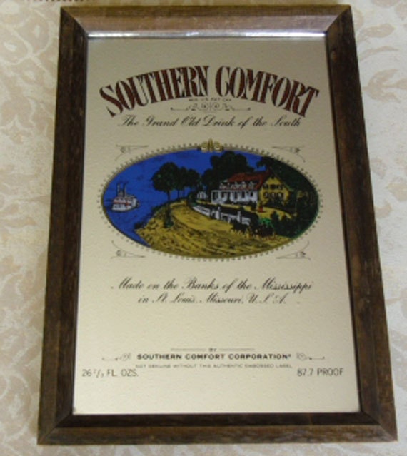 Vintage Southern Comfort Mirror / Pub Bar Advertising Mirror in Wood Frame Made in England