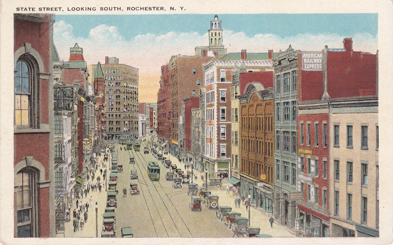 Rochester, New York- State Street Looking South- 1920s Vintage Postcard- Unused