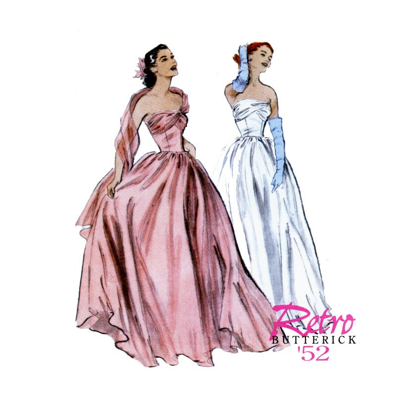 1950s Formal Evening Dress Pattern Butterick B4918 Retro Reissue Bust 36 to 42 Womens Vintage Sewing Pattern Strapless Full Skirt UNCUT