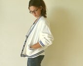 1980s White Navy Stripe Sporty Spring Jacket Mens Small / Womens Medium