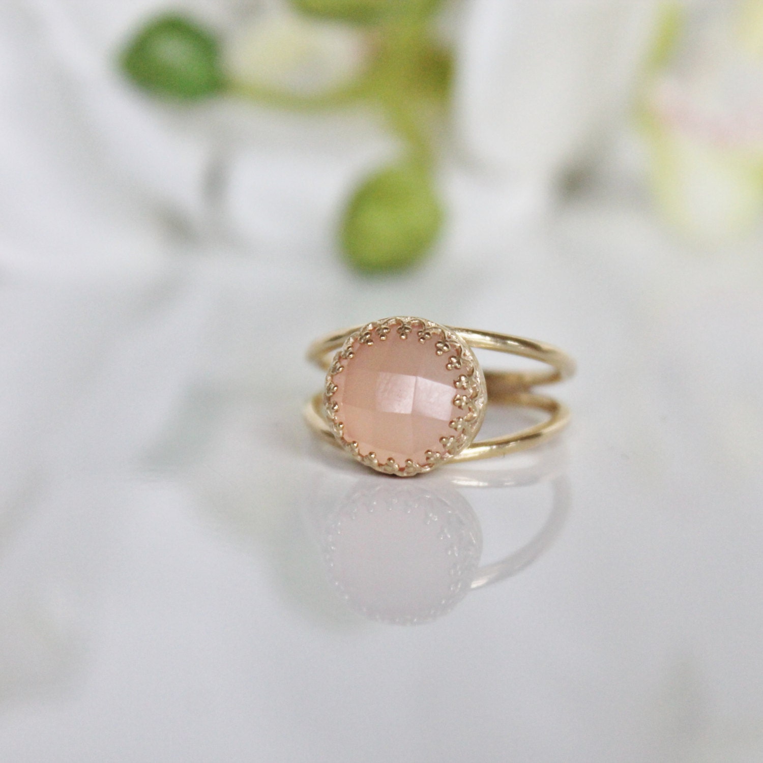 pink chalcedony ring,gold delicate ring,pink ring,gemstone ring,feminine ring,love ring,gold ring,10mm ring