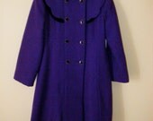 Vintage 1950s Girls Preppy Military Purple and Black Scalloped Rothschild Wool Coat