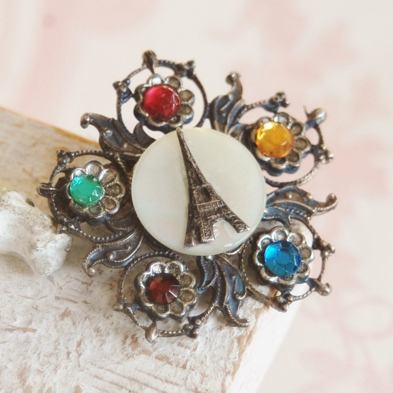 Vintage Eiffel Tower and Rhinestone Pin