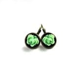 Mint green flower earrings - floral jewelry gift for her - Spring, Summer set - ruffled rose vintage style, pistachio green, brown, lime