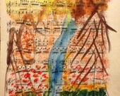 Blue for You Watercolor on Antique Sheet Music