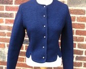 Vintage 70s / Navy Blue / Boiled Wool / Eagles Eye / Button Up / Wool Jacket / Hong Kong