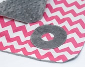 Custom Initial Car Seat Security Blanket Pink Chevron and Grey Minky