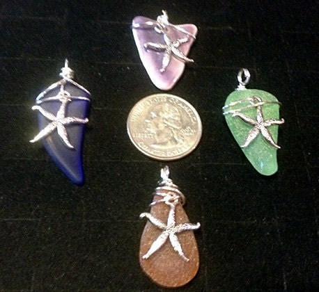 Wire Wrapped Beach Glass with Sea Star Pendant