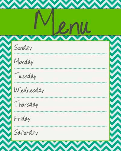 Kitchen Menu Board Printable Aqua and Lime Chevron Instant Download 8x10 / 16x20 Digital JPEG