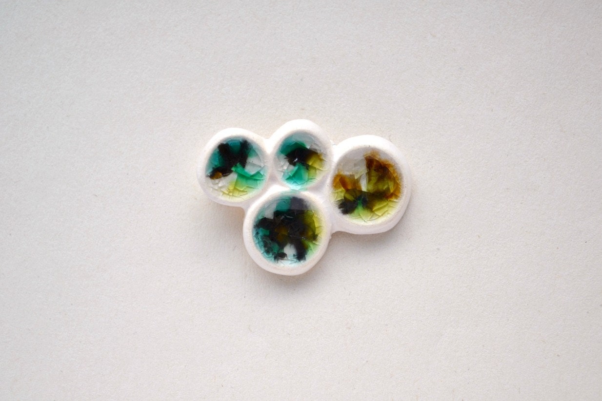 Earth - natural elements - ceramic and glass brooch - green, moss, white - nature Etsy UK