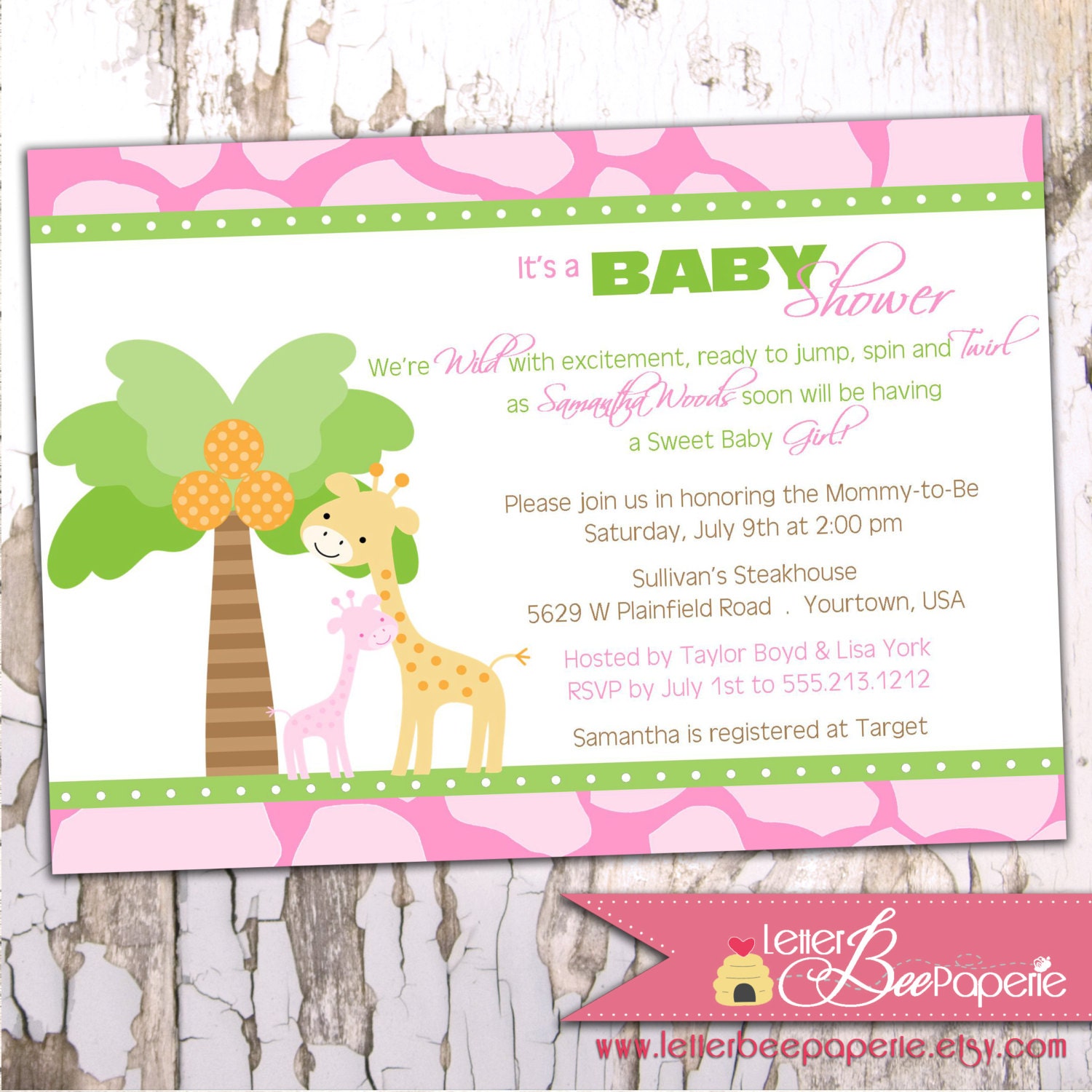 Baby Giraffe / Jungle Theme Custom Baby Shower Invitation - DIY You Print - Boy, Girl, Gender Neutral - Pick Your Colors Il_170x135