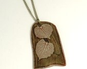 Vintage 60s 70s Large Brown Glazed Leaf Pottery Pendant Necklace