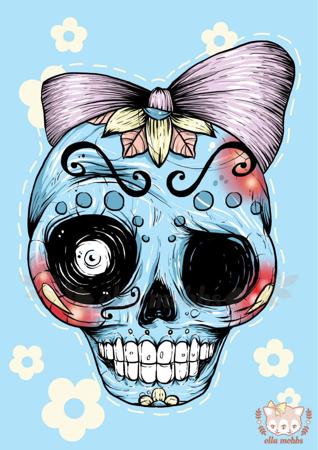 A4 Print of a Blue Sugar Skull Illustration
