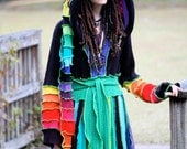 OOAK Made for you Custom size  upcycled Rainbow OZ  Kaleidoscope recycled sweater traveling dream elf coat