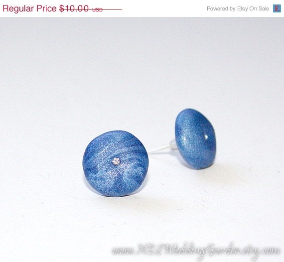 Blue button studs - Geometry circle - pearl polymer clay - made in Israel - minimalistic geometry jewelry