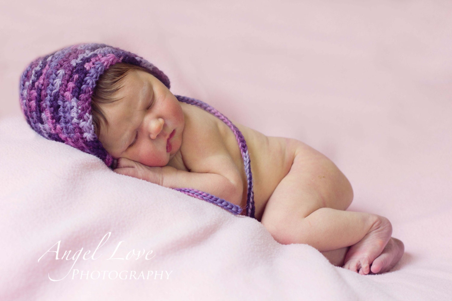 Purple Violet Alpaca Newborn Baby Bonnet Photo Prop