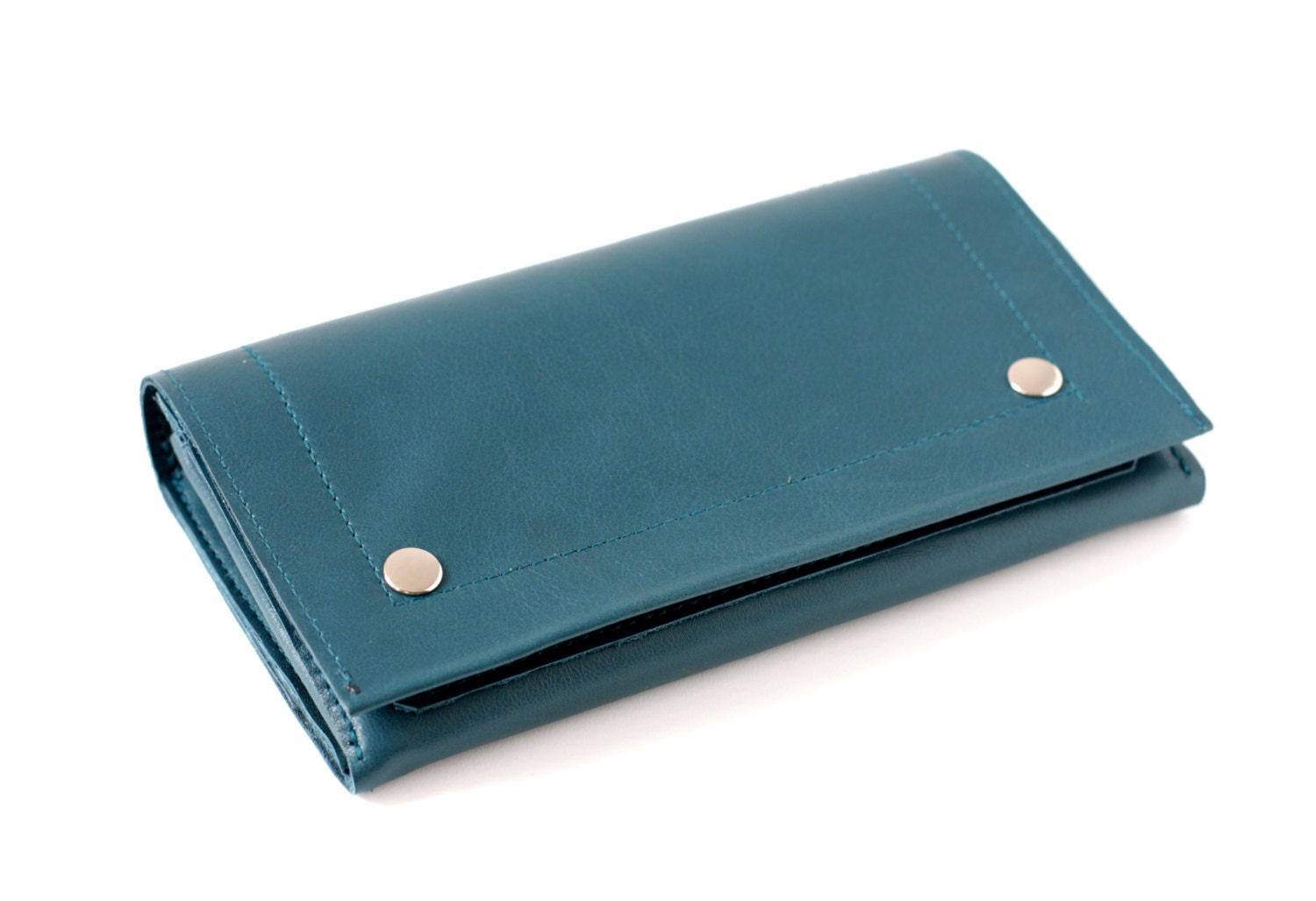 Genuine Leather Clutch Wallet Teal, secretary wallet, H10 x W18 x D2 cm