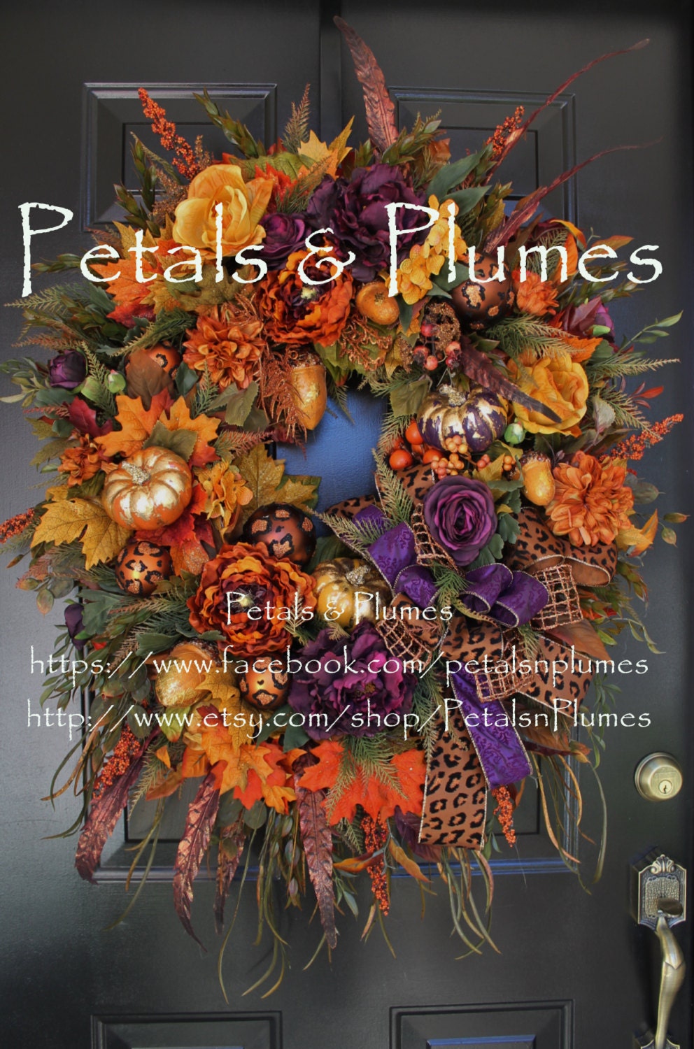 Fall Wreath - "Elegant  Gilded  Pumpkins" Thanksgiving Wreath-Halloween Wreath-MADE TO ORDER -(Please See Production time/Shipping details)