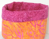 Yarn Bowl /Table Decor:  Pink & Orange Batik - Reversible Storage Bin