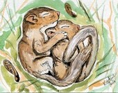 Original Phramed Watercolour - Forest Animals Couple 15 x 20 cm