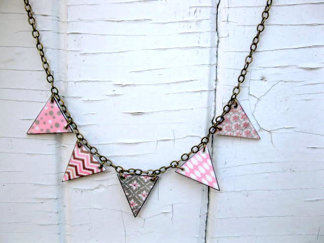 Geometric Necklace Pink White Purple Pastel Bunting Gift Triangle Chevron Polka Dots Spring Trend Jewelry