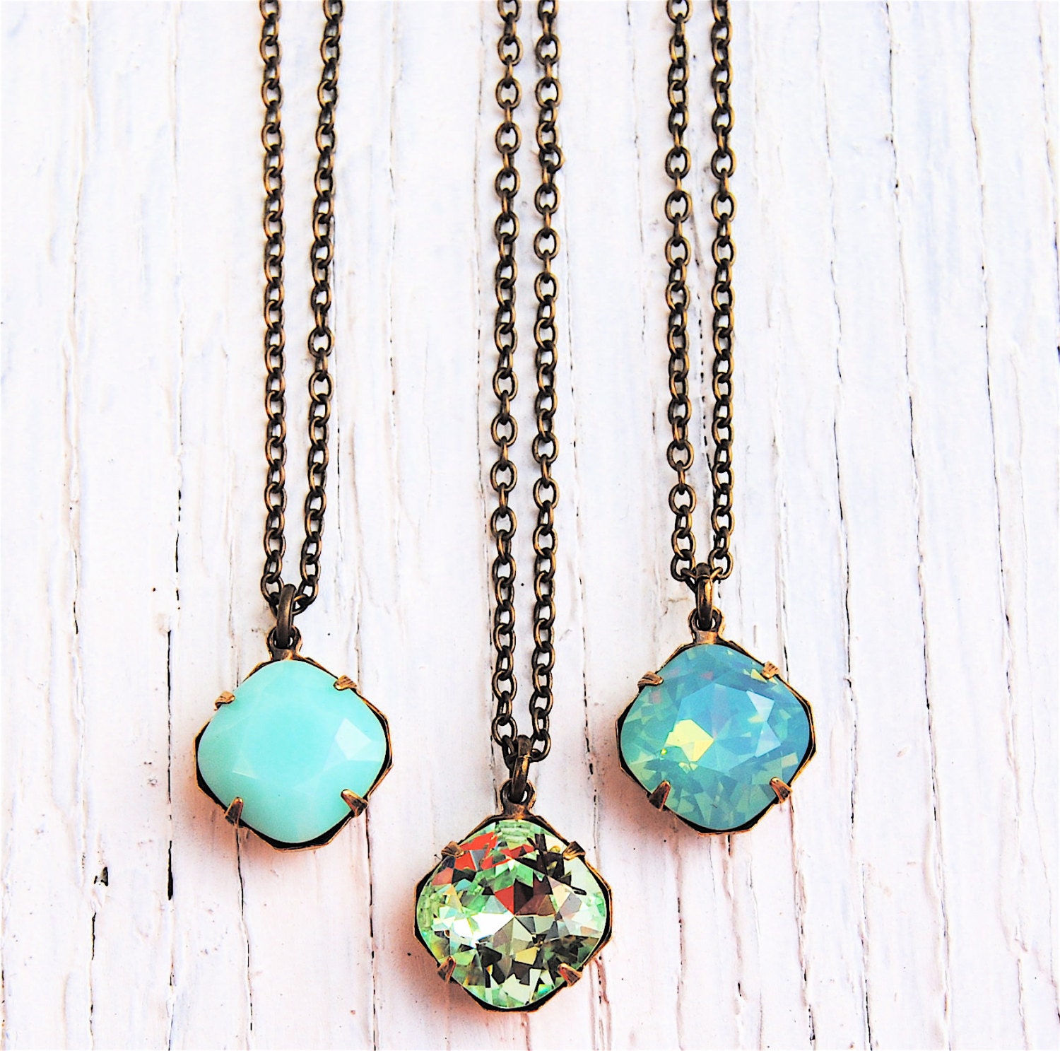 Mint Necklace - Small Pendant Necklace - Bridesmaid Necklace - Green Bridesmaid - Swarovski Crystal Opal Pendant Necklace - Mashugana