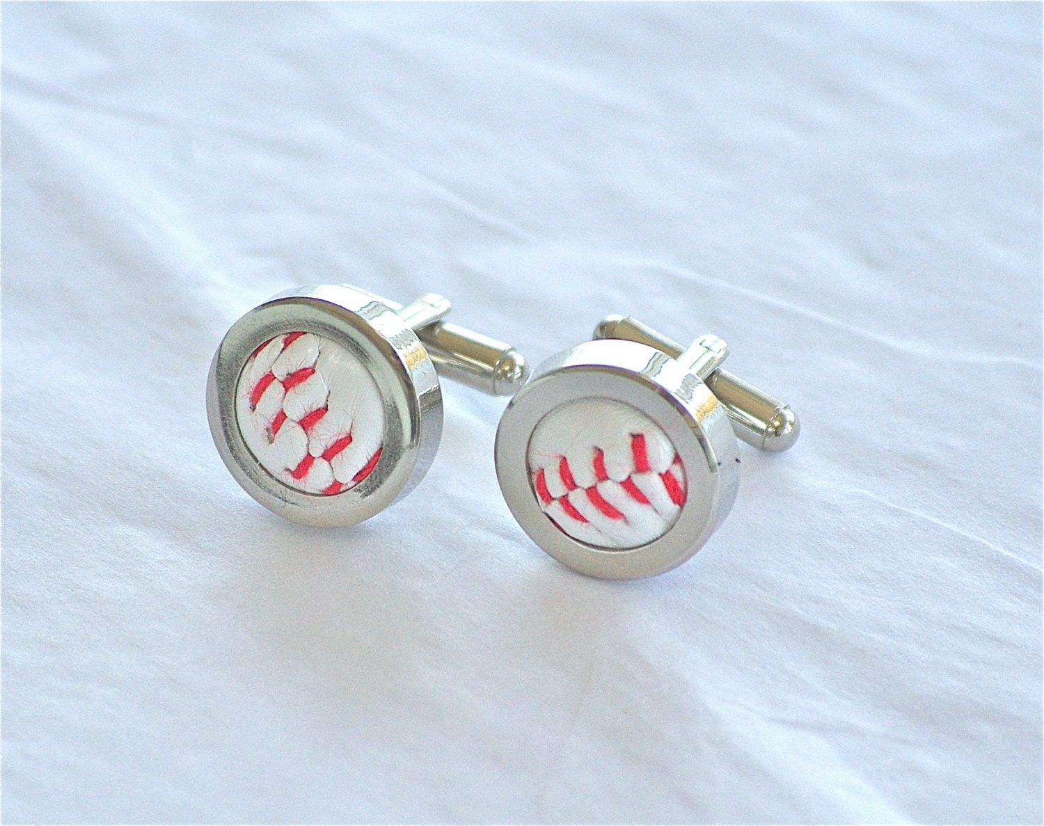 Baseball cufflinks recycled base ball authentic handmade stainless steel cuff links gift for boyfriend husband anniversary baseball fans