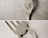 antique ornate fork - open metal work - engraved - silver plate - Victorian or early Edwardian flatware