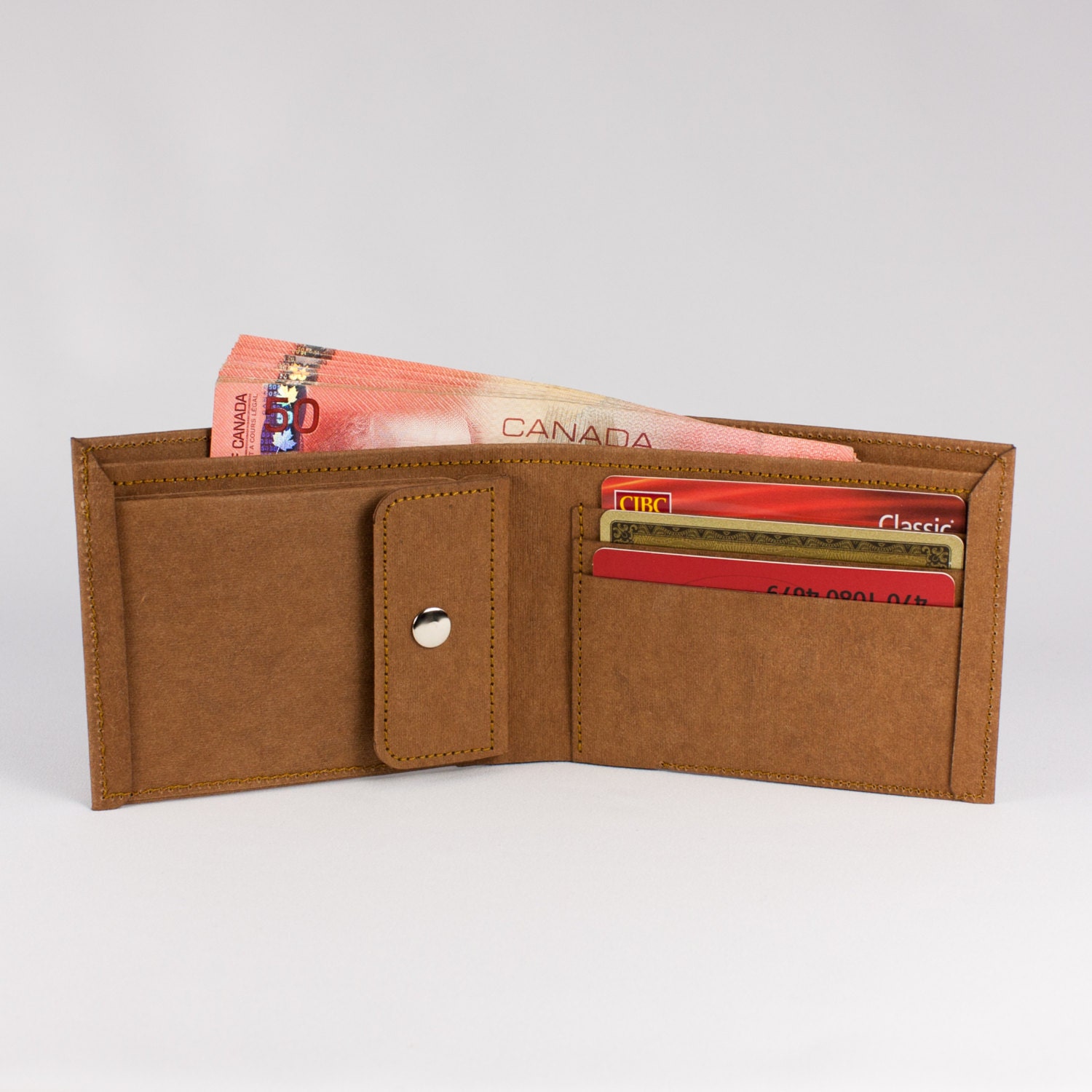 Men's Wallet with Coin Pocket made from Washable Kraft Paper in Kraft Paper Color