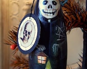 Folk Art Gourd Skeleton Day of the dead Gourd ornament Halloween pumpkin Original One of a kind