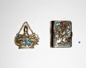 Jeweled Metal Mini Purse Perfume w/ Dauber & Chain and Notebook / Adorable / FREE US Shipping
