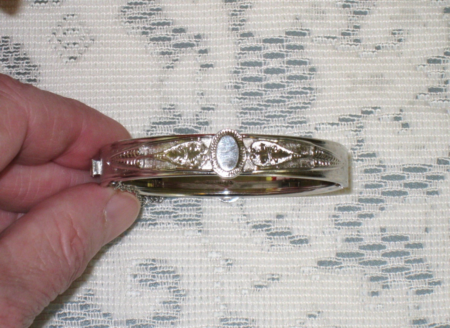 Vintage Whiting & Davis Co. Hinged Bracelet / Bangle / Signed, Art Nouveau Etched Design / 7.5" / FREE US Shipping