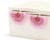 Crochet Bohemian Chic Dangle Earrings in Powder Pink Cerise Varnished Hippie Boho Gypsy Style Jewelry Strip Semicircle Geometric