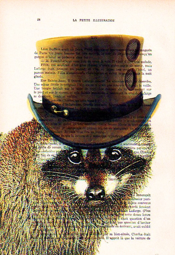 Steampunk Racoon Art Print Digital Illustration Original Painting Steam punk racoon art racoon print wall art wall decor Wall Hanging