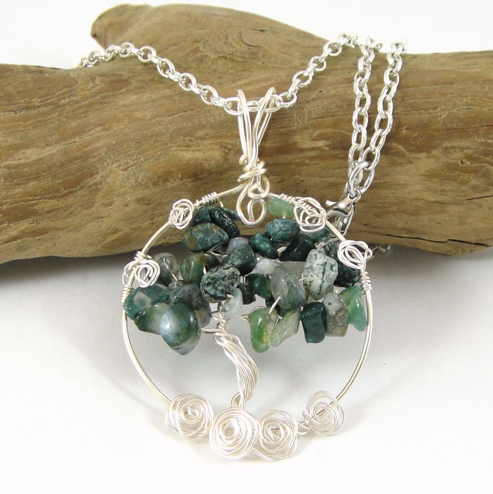 Tree of Life Necklace Green Gemstone