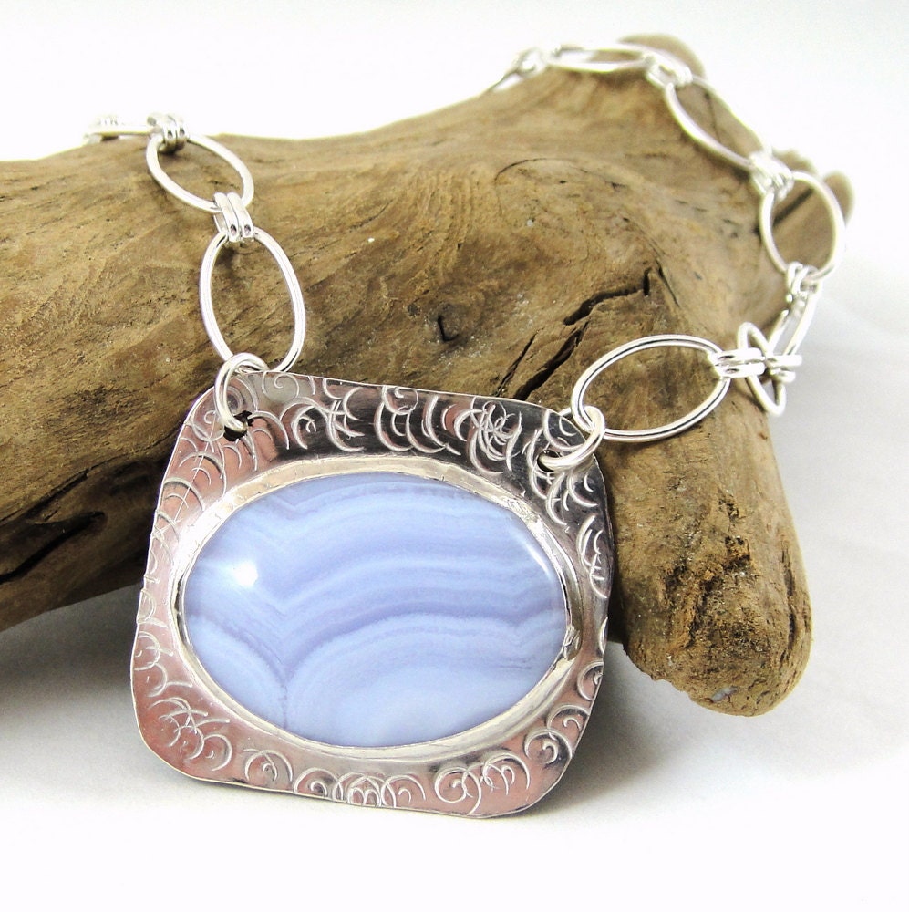 Blue Lace Agate Sterling Silver Necklace