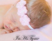 Baby 1.5 Inch Crochet Flowers Headband Pearls Pink And White Newborn 0-3 and 3-6 Months Photography Prop