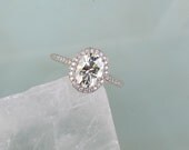 Moissanite Engagement Ring in 14k Gold Diamond Halo 8x6 Oval Moissanite Weddings Anniversary 14k Yellow Gold, 14k Rose Gold