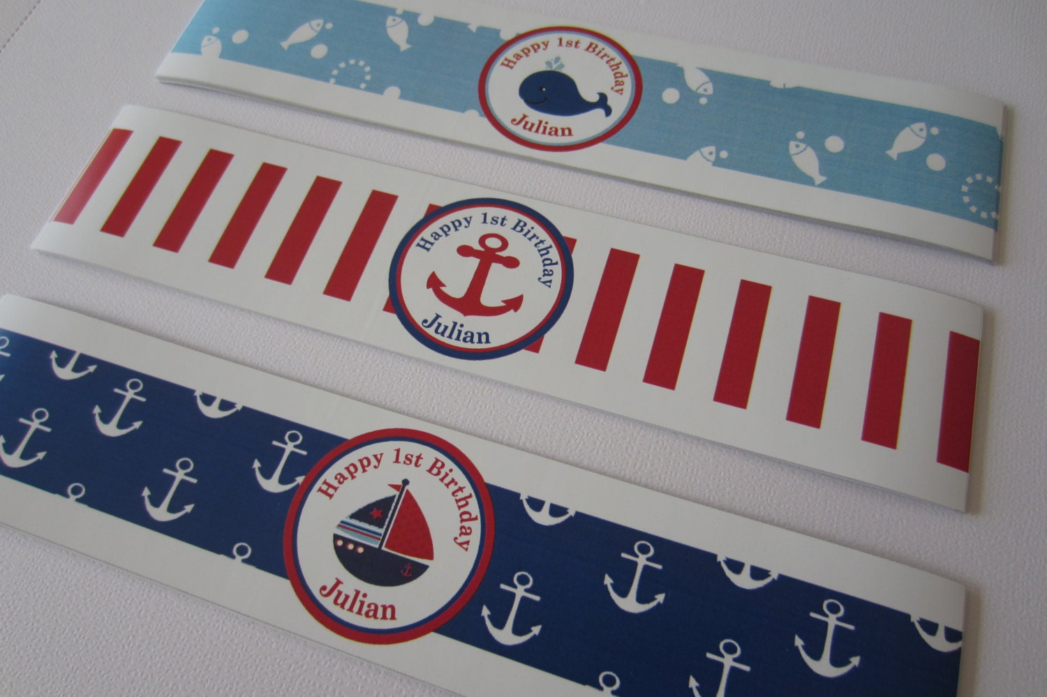 Personalized Waterproof Water Bottle Wrappers - Waterproof Labels- Nautical Birthday - Baby Shower Il_570xn