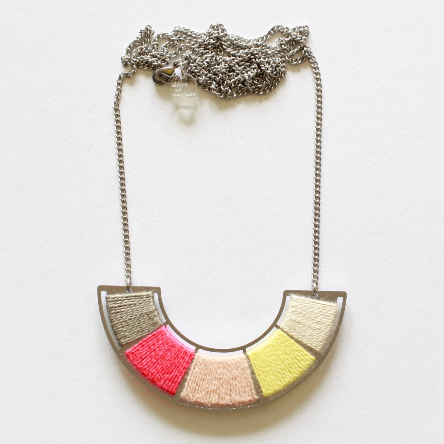 The Color Wheel in Tropical Punch - Reclaimed Stainless Steel and Cotton Necklace.