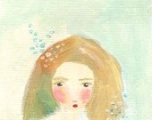 ACEO original painting, whimsical girl painting, 2.5 x 3.5 inches, in little circles we go